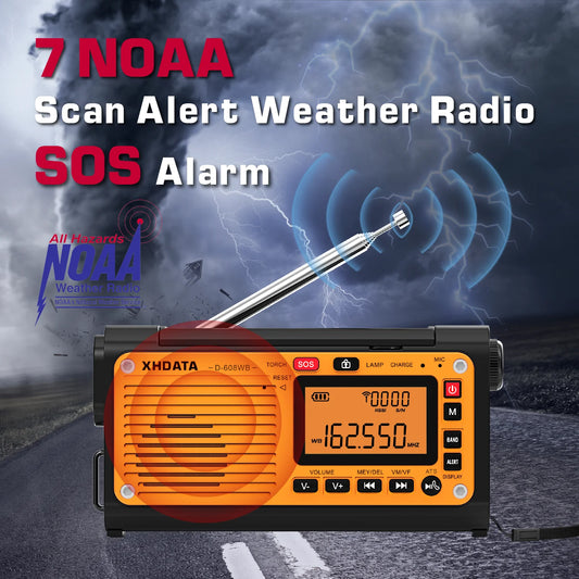 Multi-Power Weather Radio Hand-Crank/Solar/Battery FM/AM/SW/NOAA Bluetooth Phone Charger