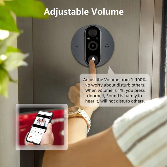 Smart Life Tuya 1080P WiFi Door Clock Eye Peeping Camera PIR Motion Detector IR Alexa Google Digital View