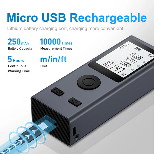 30M/50M Mini Laser Distance Meter‌ USB Rechargeable Handheld Rangefinder High-Precision Infrared Measuring Tool for DIY & Construction