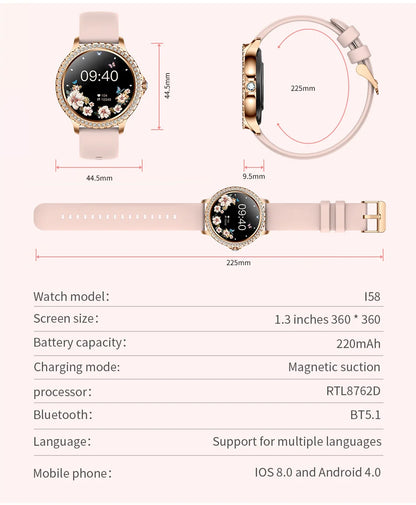 AMOLED Smartwatch for Women Heart Rate/Blood Oxygen Bluetooth Call Android/iOS Compatible