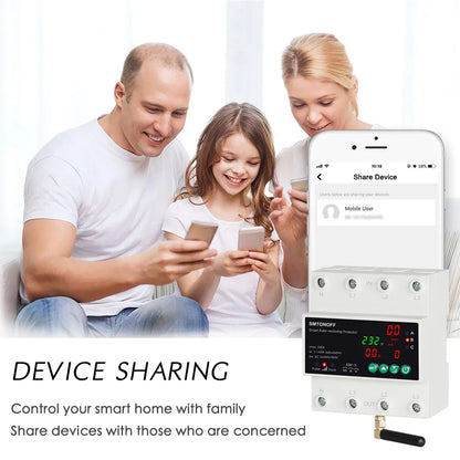 Tuya WiFi Smart 4P 100A Three-Phase Over-Voltage Protector with Auto Reclose Prepaid Energy Meter & Voice Control