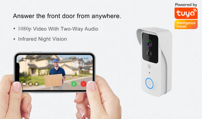 Tuya Smart 5G/2.4G WiFi Video Doorbell 1080P HD Outdoor Wireless Camera, Weatherproof Intercom, Motion Detection Two-Way Audio AC/DC Power Remote Access Compatible with Alexa/Google Assistant