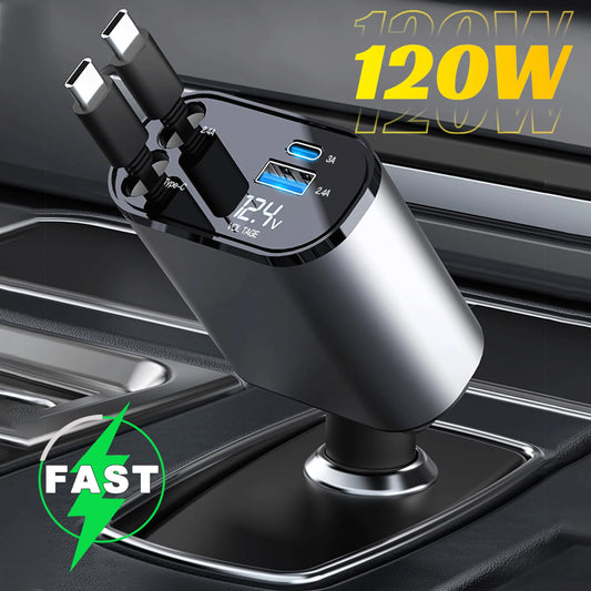 Câble de charge rapide mobile USB PD type C, chargeur de voiture allume-cigare, adaptateur QC télescopique 4 en 1