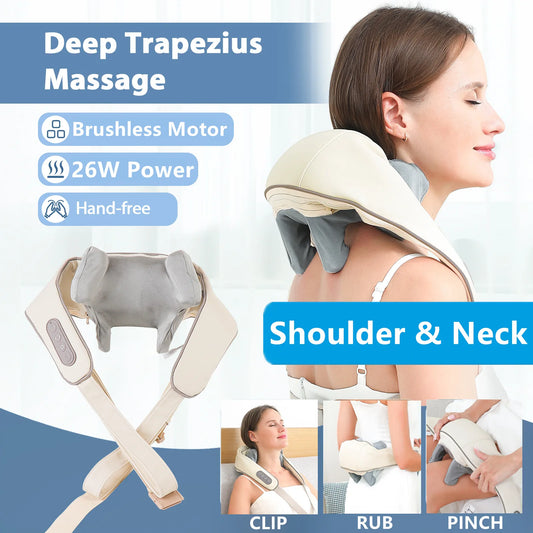 Brushless motor cervical massage shawl shoulder neck back multifunctional kneading massager for deep relaxation