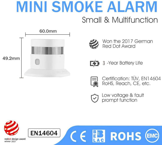 Zigbee Smoke Alarm Detector 2.4GHz Wireless Smart Home Sensor with 85dB Audible Alert High Sensitivity & Tuya APP Integration