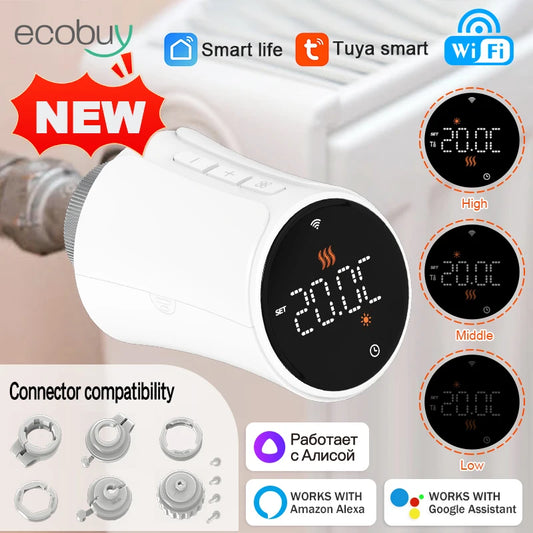 TRV Intelligent Temperature Control Valve Radiator Head Valve Temperature Controller Alexa Google Tuya Wifi Temperature Controller Radiator Actuator