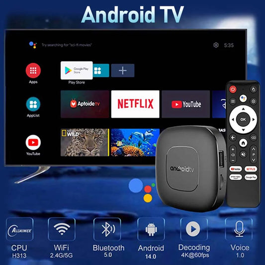 Smart Home Theater TV Box Allwinner H313 Google Assistant Netflix Streaming Bluetooth Media Player 2G16G 2.4G5G Wifi T1 Android 14