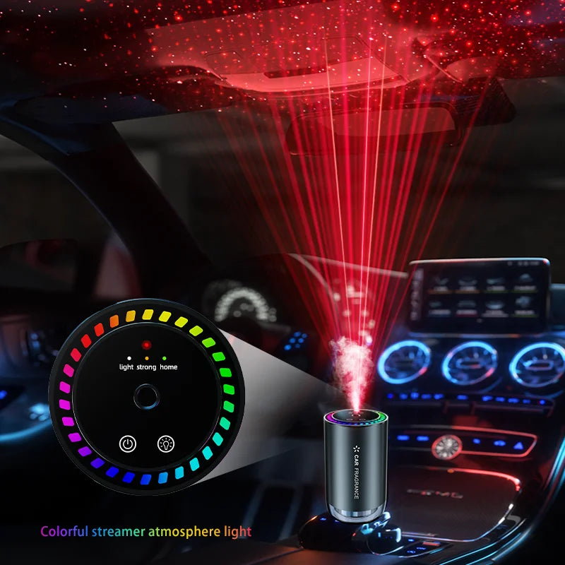 Auto-Parfümspray fürs Auto mit LED-Sternenlichtern, Aromatherapie und Geruchsentfernung, langlebige Aluminiumlegierung
