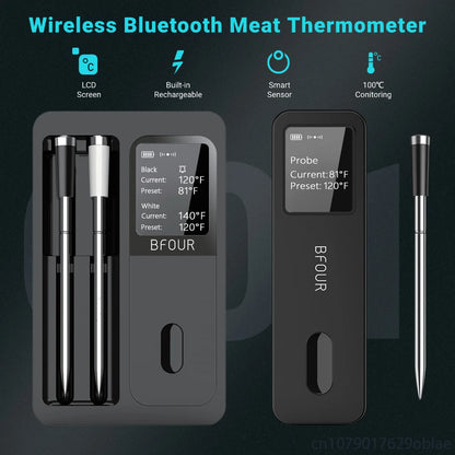 Equipped with an LCD Screen Enhancer, it can Charge Barbecue Grills for Smokers, Wireless Bluetooth Meat Thermometer, IP67 Waterproof Probe