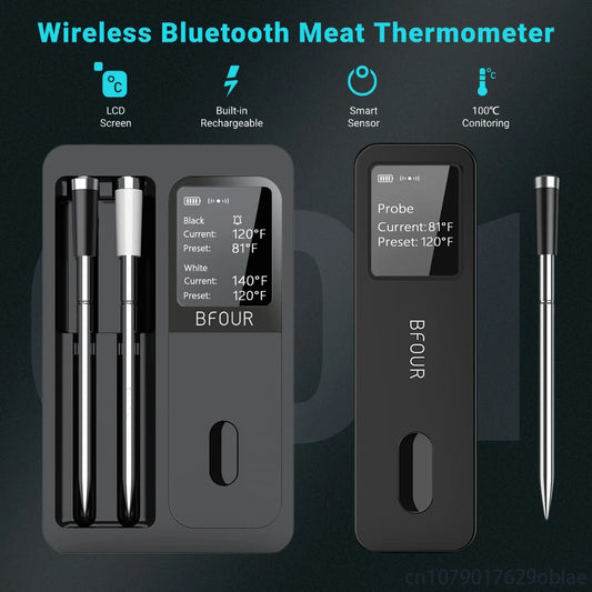 Equipped with an LCD Screen Enhancer, it can Charge Barbecue Grills for Smokers, Wireless Bluetooth Meat Thermometer, IP67 Waterproof Probe