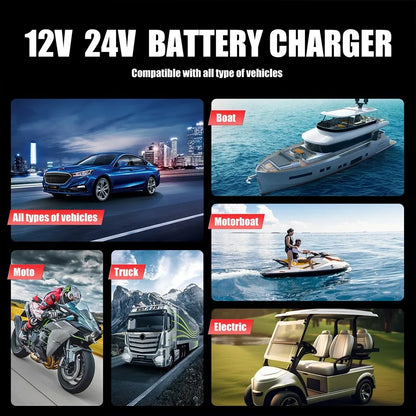 Chargeur intelligent V-24 V 25 A/15 A pour batteries de voiture/moto, plomb-acide/AGM/GEL/LiFePO4, réparation par impulsions