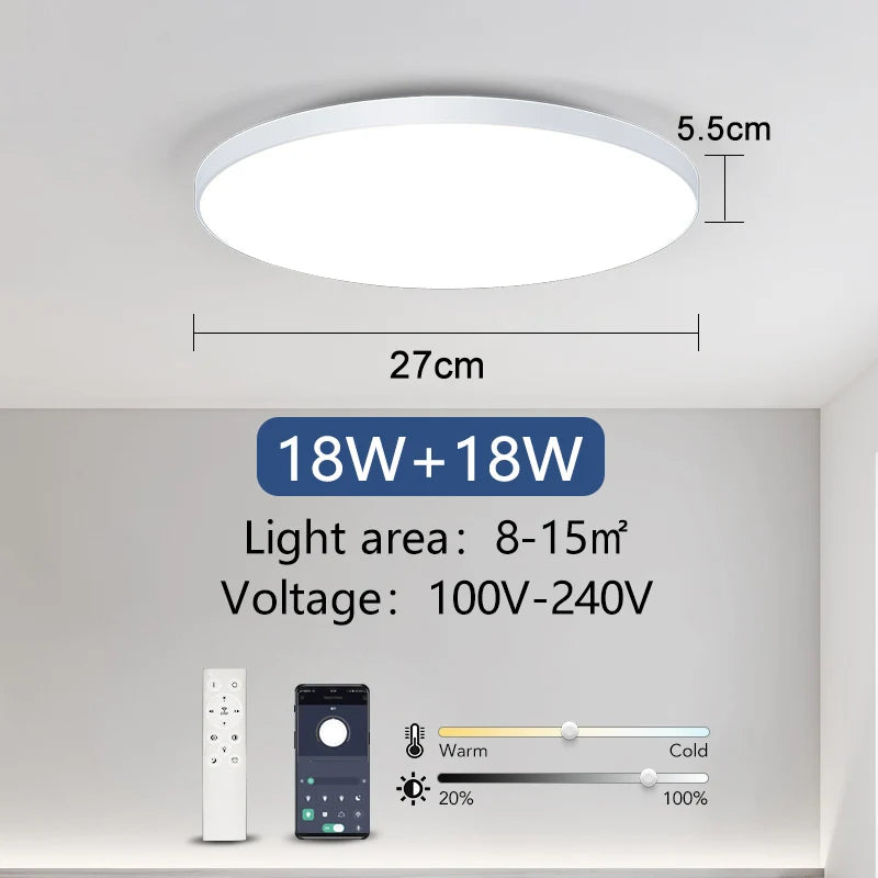 Plafonnier LED intelligent 36 W/50 W, intensité variable, avec application et télécommande, pour chambre/salon, 16 millions de couleurs