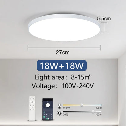 Plafonnier LED intelligent 36 W/50 W, intensité variable, avec application et télécommande, pour chambre/salon, 16 millions de couleurs