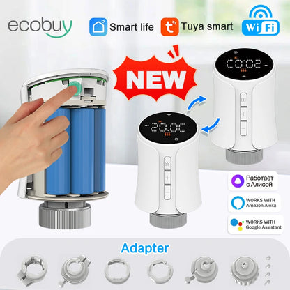 TRV Intelligent Temperature Control Valve Radiator Head Valve Temperature Controller Alexa Google Tuya Wifi Temperature Controller Radiator Actuator