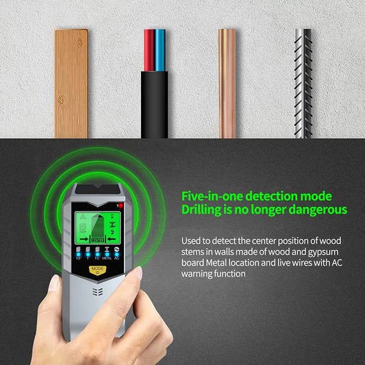 5-in-1 Electronic Wall Scanner Stud/Metal/Wood Detector LCD Display AC Wire Detection Portable Handheld Measuring Tool