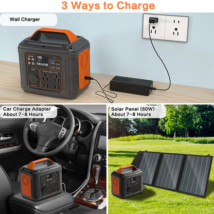 300W/296Wh Solar Generator 110V Pure Sine Wave AC+PD60W Fast Charging Camping Emergency Power Supply (Suitable for CPAP/Car Refrigerator)