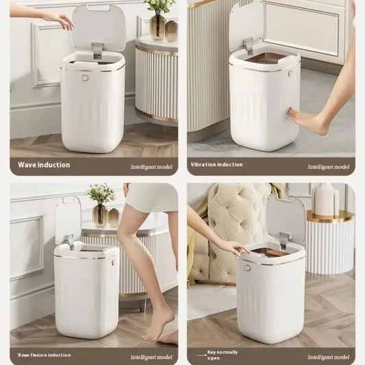 15L intelligent induction garbage bin with automatic packaging and bag changing. Narrow body design suitable for white in bathroom/living room
