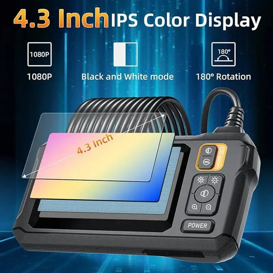 Automotive Endoscope Camera 4.3" IPS Screen 1080P HD 8mm Lens with Magnetic Hook IP67 Waterproof for Car Repair & Pipe Inspection