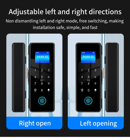 Tuya Smart Fingerprint Door Lock IP54 Waterproof Bluetooth Electronic Rim Lock for Glass Doors with Remote App Control