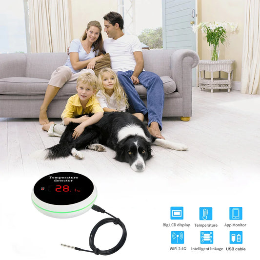 Thermomètre intelligent WiFi Tuya avec sonde externe, batterie rechargeable et alimentation USB, fonctionne avec Alexa/Google Home