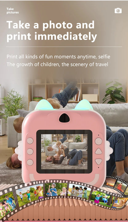Kids Instant Print Camera 1080P HD Mini Digital Video Camera with Thermal Paper Outdoor Toys