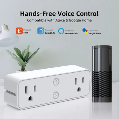 Tuya App and Alexa, Google Home Wifi Smart Socket, Us Plug with Power Strip, Dual Socket Timing Function, Smart Life