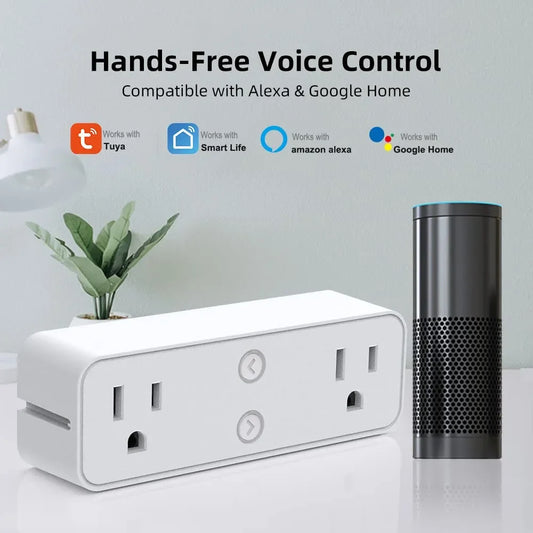 Tuya App and Alexa, Google Home Wifi Smart Socket, Us Plug with Power Strip, Dual Socket Timing Function, Smart Life
