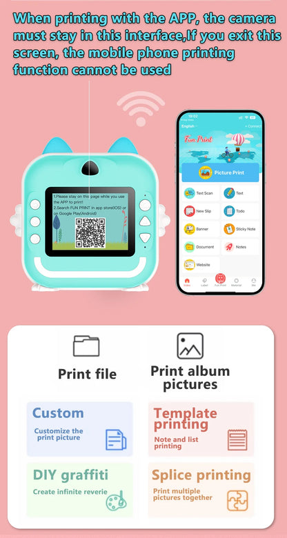 Kids Instant Print Camera 1080P HD Mini Digital Video Camera with Thermal Paper Outdoor Toys