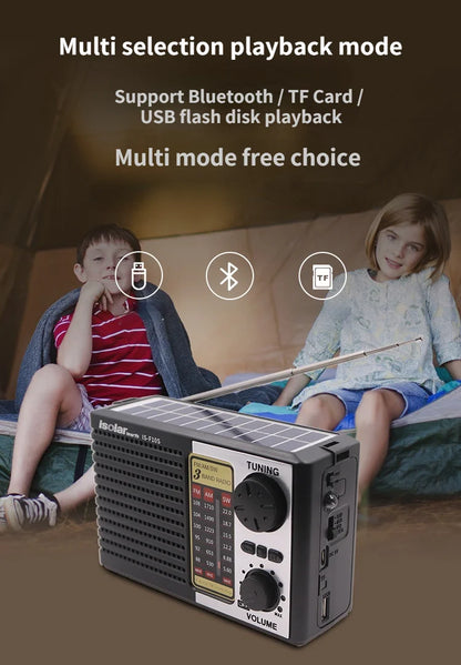 Wireless BT Speaker w/LED Light FM/AM/SW Radio Solar Charger Emergency Full Band High Sensitive