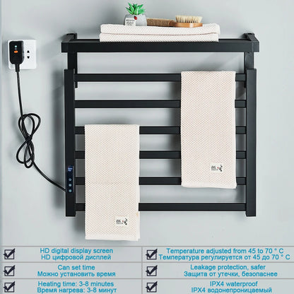 Smart Home Heating Towel Pole, Bathroom Electric Towel Rack, Digital Display, Temperature and Time Control, Towel Heating Track