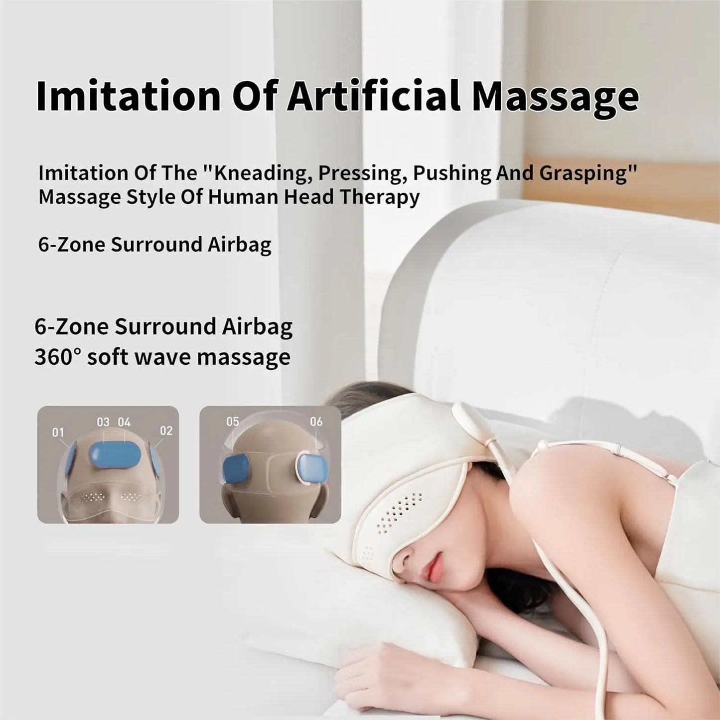 Compresse chaude en graphène, masseur intelligent pour la tête et les yeux, pétrissage par pression + compresse chaude à température constante, appareil d'aide au sommeil pour une relaxation profonde