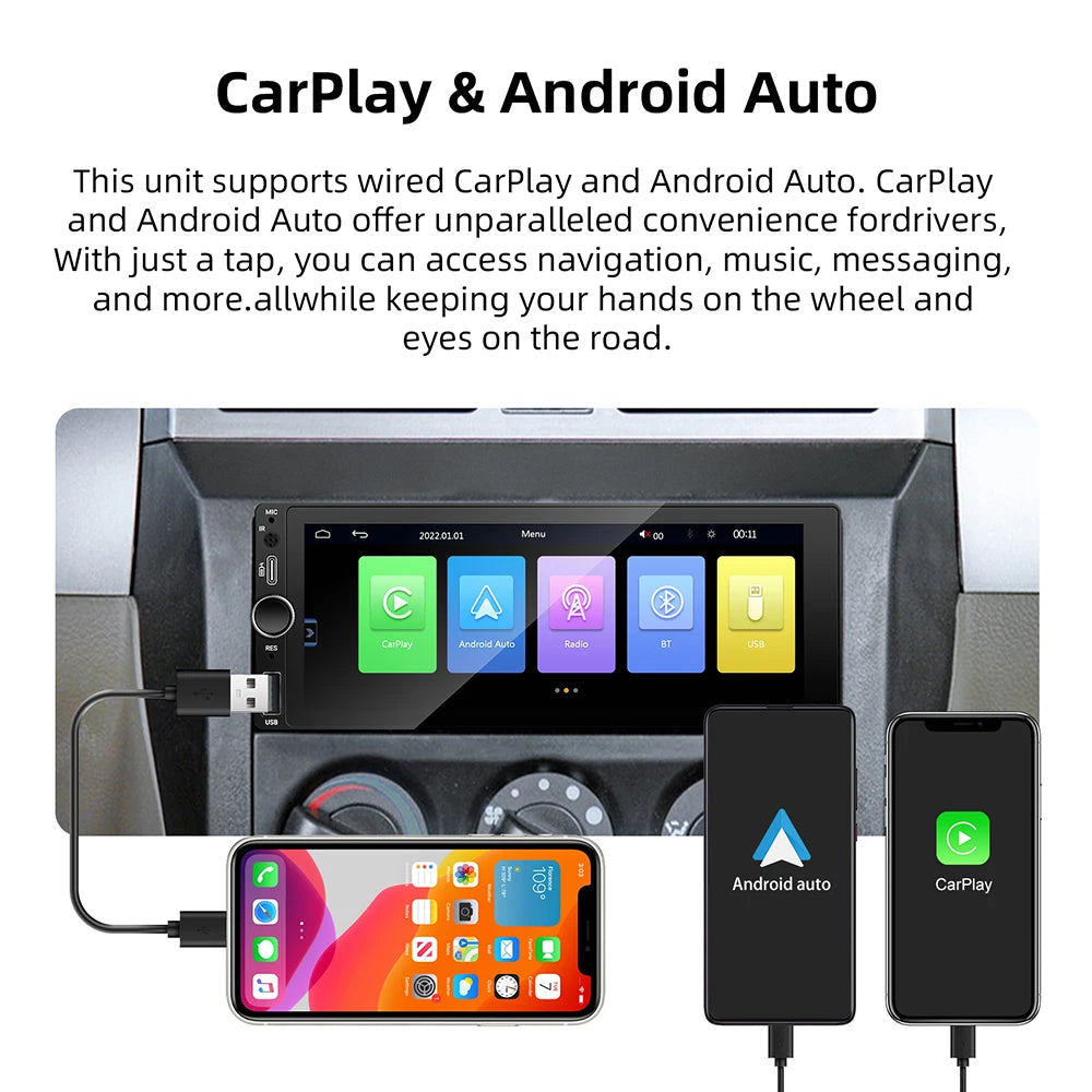 High Definition Touch Screen without DVD, Bluetooth Stereo, Universal 6.9-inch Android Car Radio, Multimedia Video MP5 Player