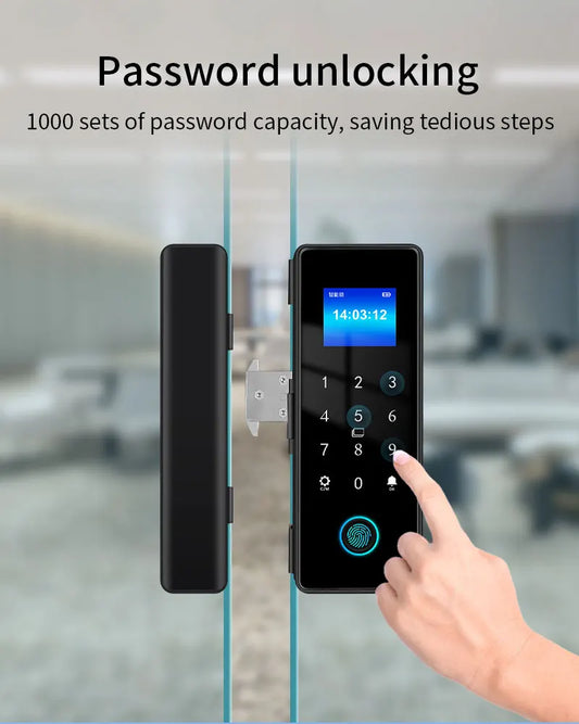Tuya Smart Fingerprint Door Lock IP54 Waterproof Bluetooth Electronic Rim Lock for Glass Doors with Remote App Control