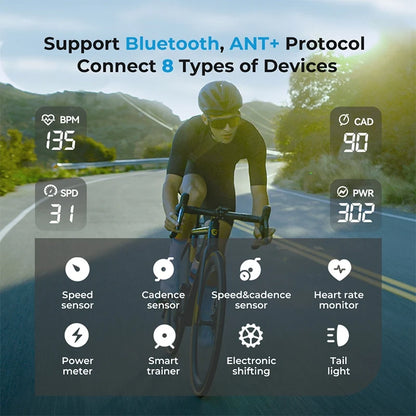 Compteur de vélo GPS intelligent avec écran couleur, compteur de vitesse sans fil, ANT+/WiFi, navigation en 11 langues, odomètre et suivi de vitesse pour vélos