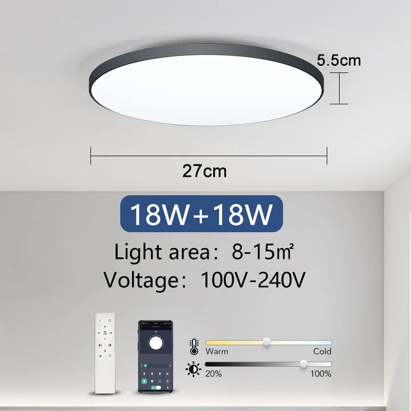 Plafonnier LED intelligent 36 W/50 W, intensité variable, avec application et télécommande, pour chambre/salon, 16 millions de couleurs