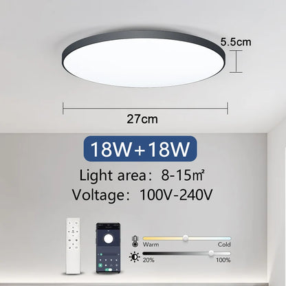 Plafonnier LED intelligent 36 W/50 W, intensité variable, avec application et télécommande, pour chambre/salon, 16 millions de couleurs