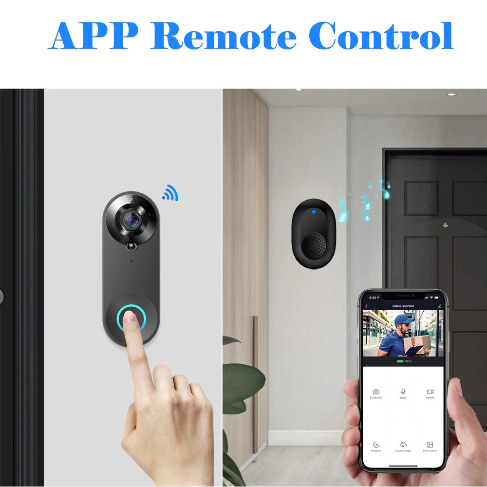 Tuya 1080P WiFi Smart Doorbell Camera Wireless High-Definition Visual Intercom, PIR Human Body Sensing+Motion Detection, IP65 Waterproof Night Vision Supports Remote Monitoring