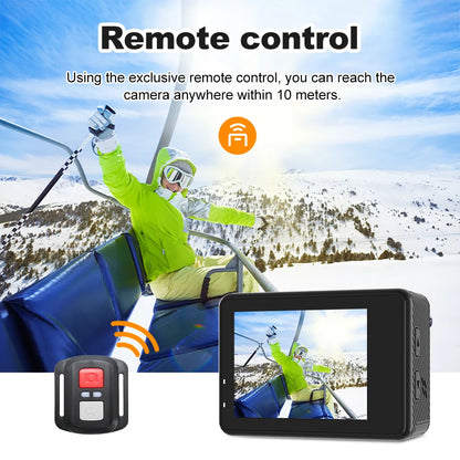 5K/4K60FPS Action Cam: Dual Touch Screen WiFi EIS 170° FOV 30M Waterproof w/ Remote