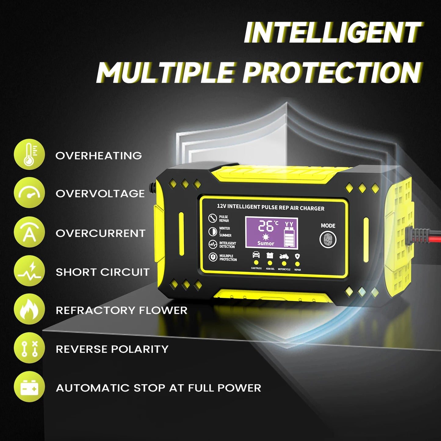 LCD-Display 6A/12V Blei-Säure-Batterie Intelligentes Ladegerät zur Reparatur von Auto- und Motorradbatterien 