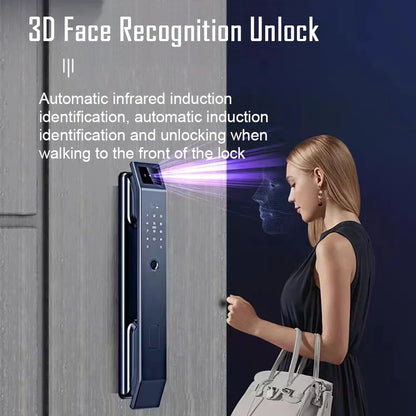 Fingerprint Password Unlocking Keyless Electronic Door Lock 3D Facial Recognition Unlocking Digital Door Lock with Camera