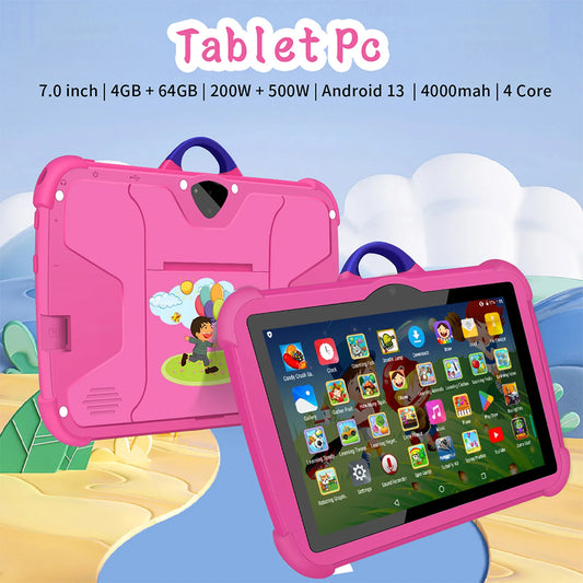 Tablette d'apprentissage pour enfants 7 pouces, 4 Go/64 Go, Android Quad-Core, design dessin animé et jeux éducatifs