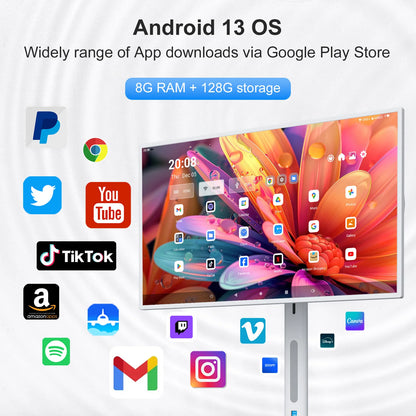32 inch smart portable TV monitor, mobile smart WiFi touch screen, floor standing smart TV portable monitor