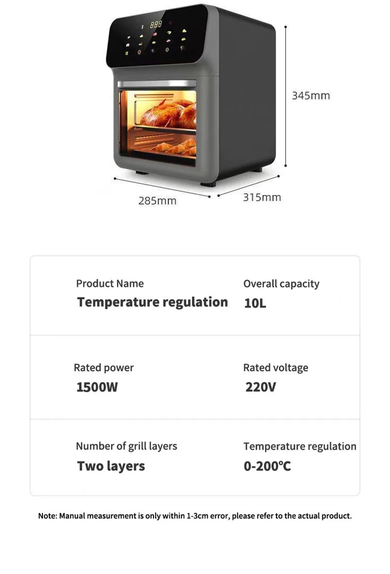 ‌10L Intelligent Touch Screen Air Fryer 360° Oil-Free Cooking Household Large Capacity Electric Fryer