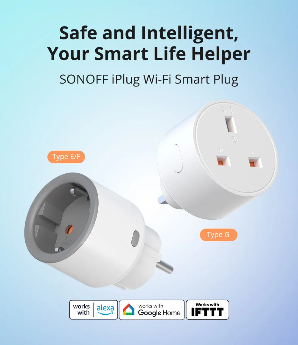S60 Smart Plug Overload Protection Wi-Fi Outlet Multi-Platform Support (Alexa/Google/IFTTT) EU/UK Energy Saving Socket