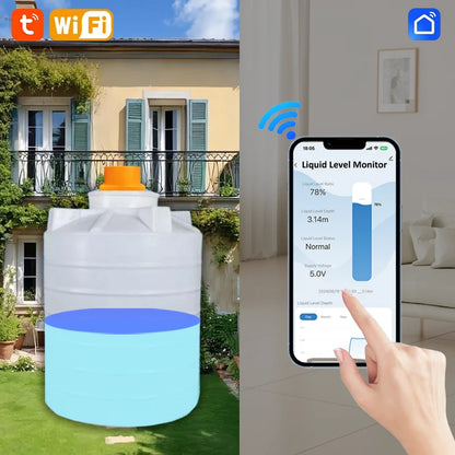 WiFi Water Tank Level Sensor Smartphone Remote Monitoring with Full Alarm System Tuya App Compatible for Home/Industrial Use