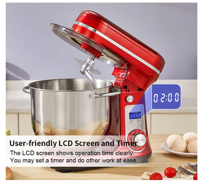 1200W 6L Stand Mixer with Blender & Dough Hook Quiet DC Motor 6-Speed Control,Splash-Proof Design for Baking/Whipping (UK/EU Plug)