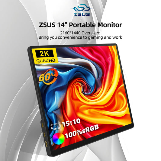 14-inch 2K Portable Monitor 2160x1440 IPS Screen HDMI/USB-C for Laptop/PS5/Xbox/Switch/Mobile