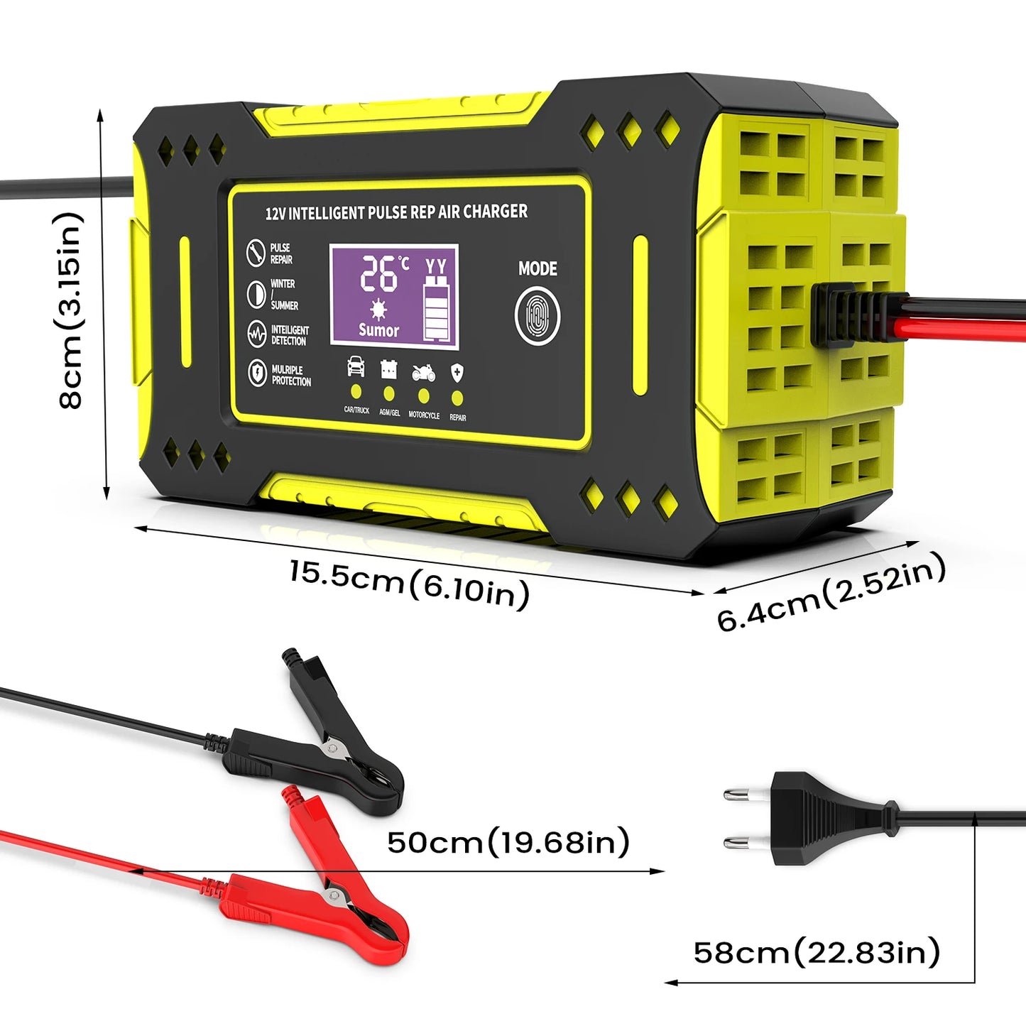 LCD-Display 6A/12V Blei-Säure-Batterie Intelligentes Ladegerät zur Reparatur von Auto- und Motorradbatterien 