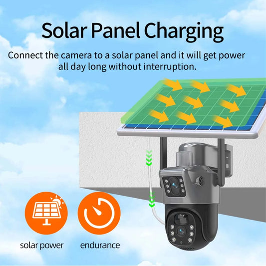 8MP 4K Solar PTZ Camera Dual Lens WiFi/4G Outdoor Security IP Cam with 8000mAh Battery & PIR Motion Detection