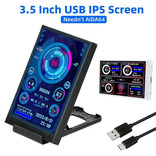 3.5" IPS Type-C Secondary Monitor Real-time CPU/GPU/RAM/HDD Monitoring Display with AIDA64 for Windows 10/11